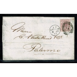 1877 2½d rosy-mauve plate 7. Used on entire. London 9 (Kentish Town) duplex cancel. SG 141.