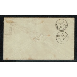 1d red letters in all four corners SG 43. 1867 envelope Bedale to Redcar. 1d plate 96