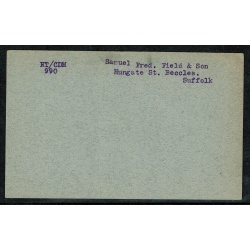 1909 ½d yellow green STO card. H & B CS29
