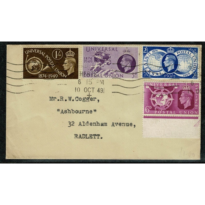 1949 Universal Postal Union. Plain typed addressed cover FDI machine cancel.
