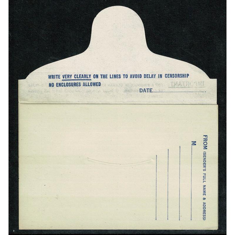 1941 Prisoner of War Air Mail Letter Sheet . 2½d blue. Flap at top. H & B APF3