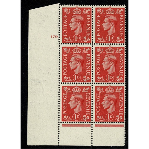 GVI 1d pale scarlet. Scarce Cylinder 179 no dot PERF TYPE 6 (I/P). SG 486