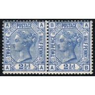 2½d blue. Attractive "AA-AB" pair Plate 22. Superb Unmounted Mint. SG 157