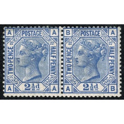 2½d blue. Attractive "AA-AB" pair Plate 22. Superb Unmounted Mint. SG 157
