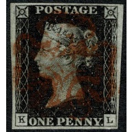 1d black "KL" Plate 1b. Cancelled by red Maltese cross. 4 good to large margins.