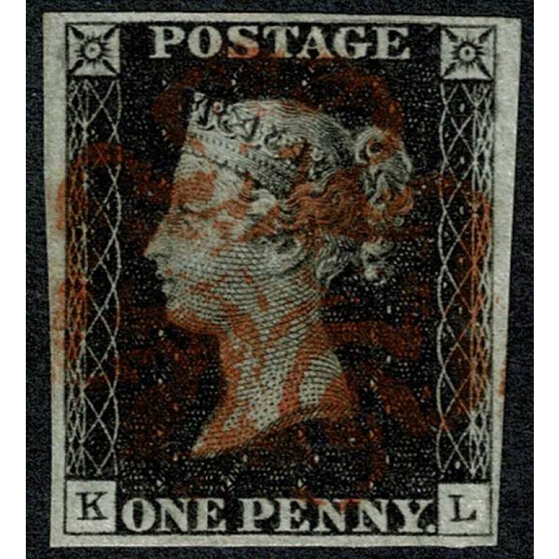 1d black "KL" Plate 1b. Cancelled by red Maltese cross. 4 good to large margins.