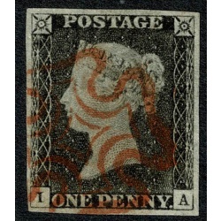 1d black "IA" Plate 2. Cancelled by neat virtually complete red Maltese cross. 4 good margins.