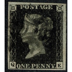 1d black "QE" Plate 10. Cancelled by black Maltese cross. 4 clear (lower) to large margins.