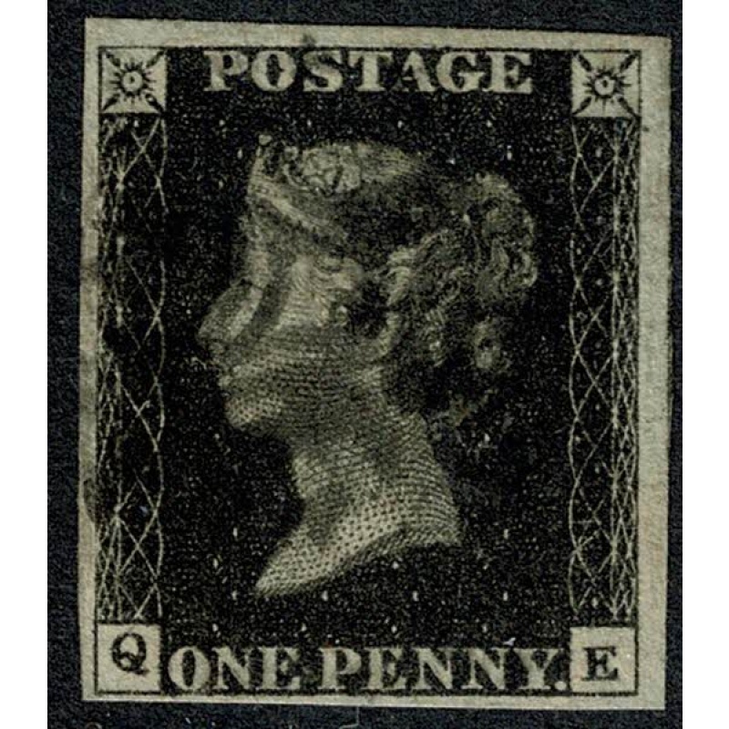 1d black "QE" Plate 10. Cancelled by black Maltese cross. 4 clear (lower) to large margins.