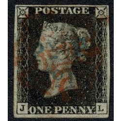 1d black "JL" Plate 7. Cancelled by red Maltese cross and "P y P" (Handsworth) in blue. 4 good margins.