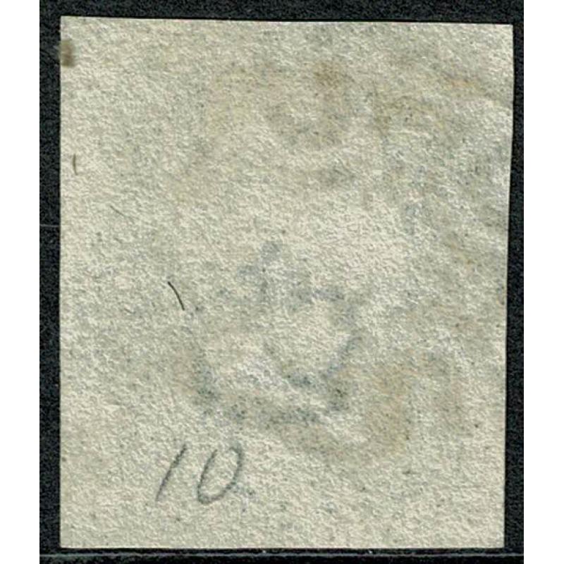 1d Black "OI" Plate 10. Very fine four margins. Black Maltese cross.