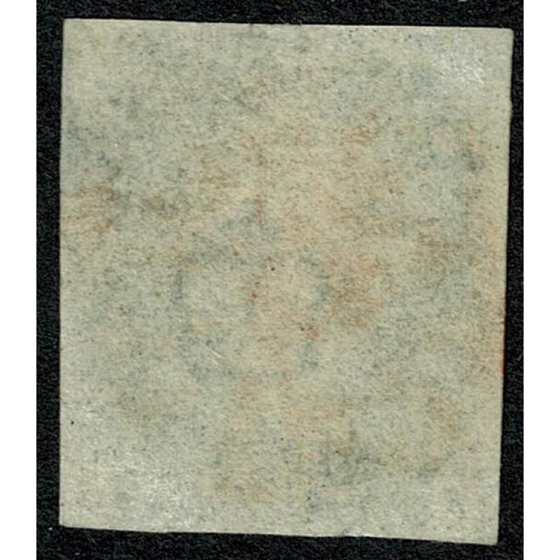 1d Black. Plate 1b "JG". Four margins cancelled by complete red Maltese Cross