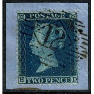 1855 2d blue. Superb used. "London 12" cancel. SG 35.
