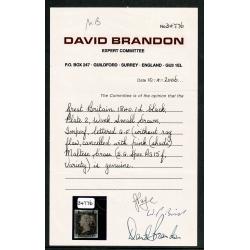 1d Black "GF" Plate 2. Cancelled by PINK Maltese cross. Brandon Certificate.