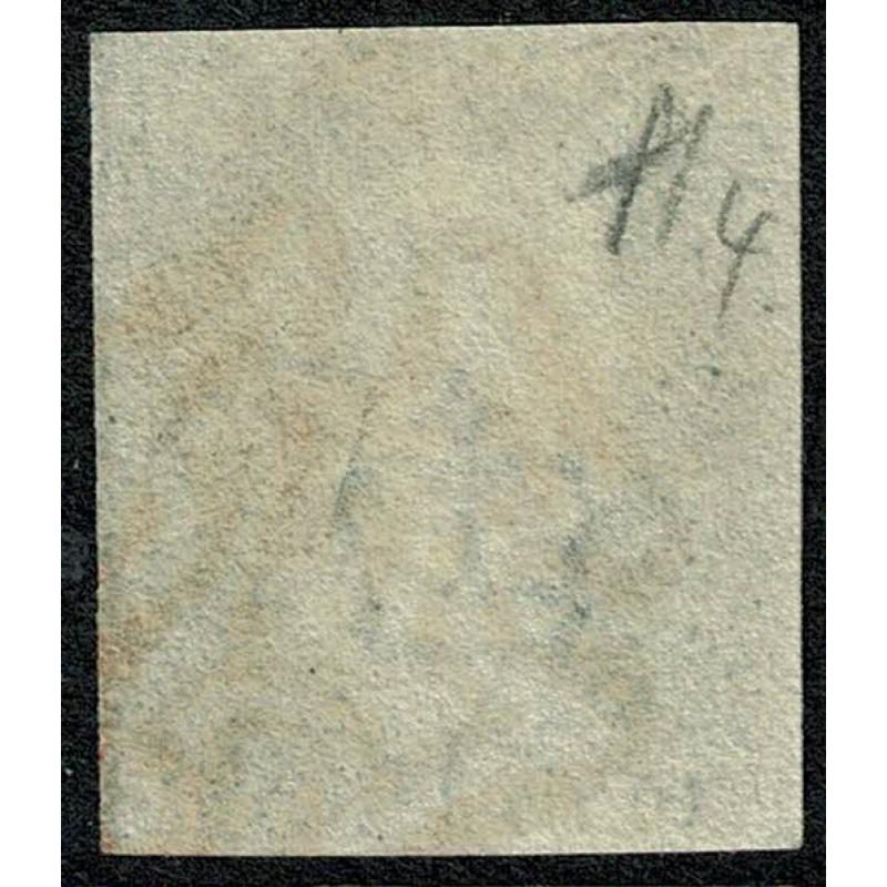 1d Black. Plate 4 "GL". Four margins cancelled by neat red Maltese Cross.