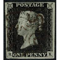 1d black "RK" Plate 4. Four nmargins. Brownish Maltese cross cancellation.