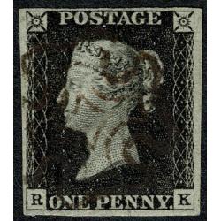 1d black "RK" Plate 4. Four nmargins. Brownish Maltese cross cancellation.