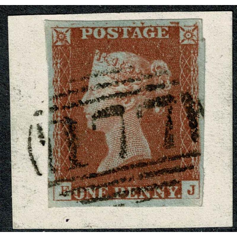 1d Red "FJ" Plate 58. Four margins. Major re-entry.