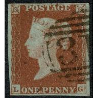 1d Red "LG" Plate 74. Major re-entry.