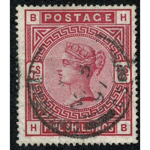 1883 5/- rose "HB". Fine used cds. Continental Night Mail. " November 5th 97"  SG 180