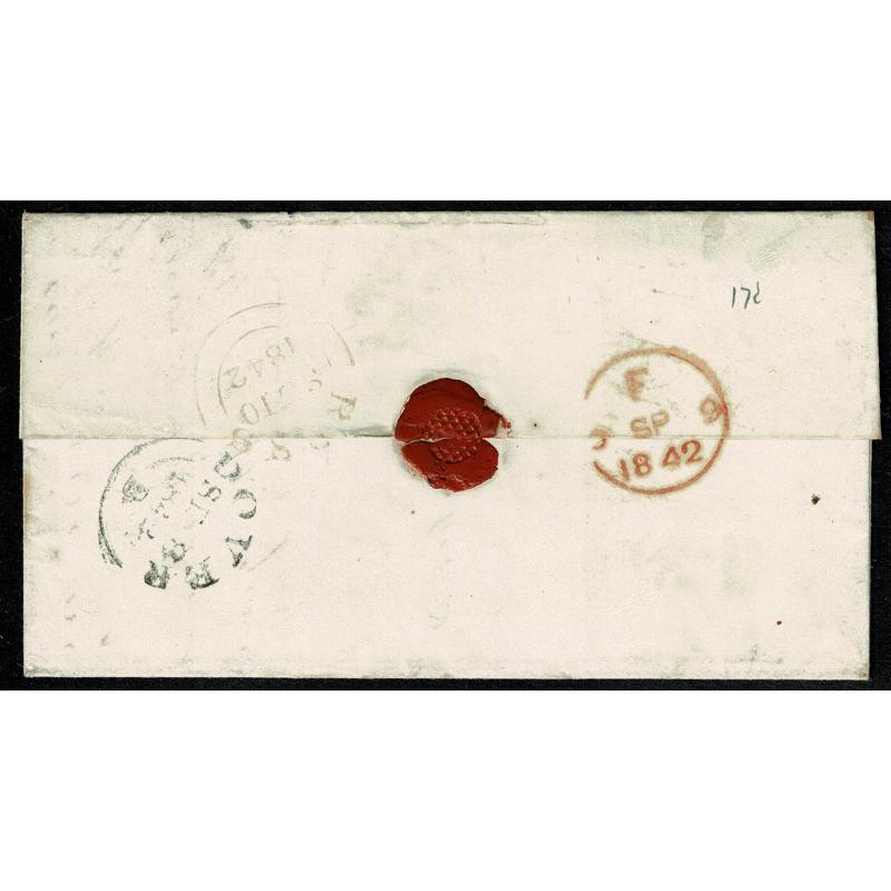 1d red "HB" on entire to Herefordshire. Light black Maltese Cross cancellation. SG 8-12