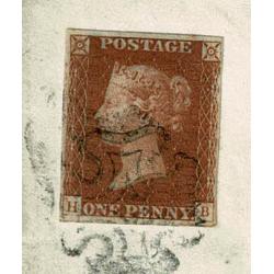 1d red "HB" on entire to Herefordshire. Light black Maltese Cross cancellation.