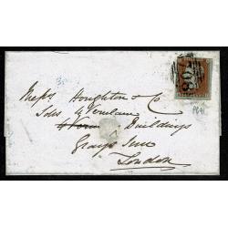 1d red "AD" on entire to London. Shrewsbury 708 horizontal  oval cancellation. SG 8-12