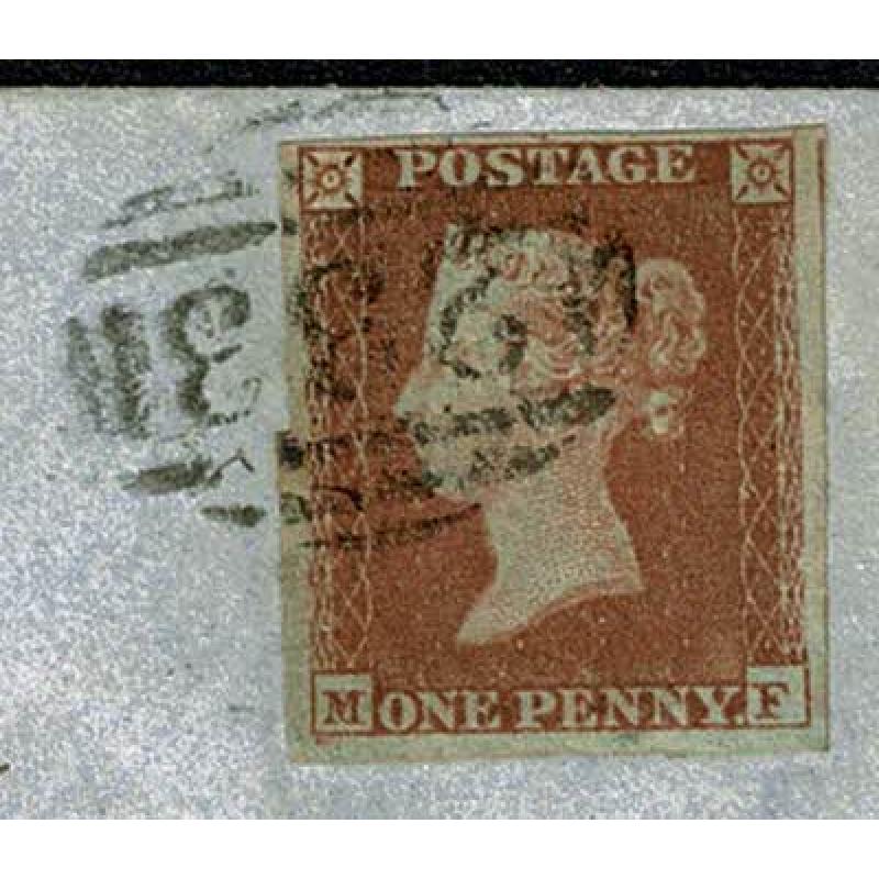 1d red "MF" on envelope to Leeds. Darlington horizontal oval cancellation.