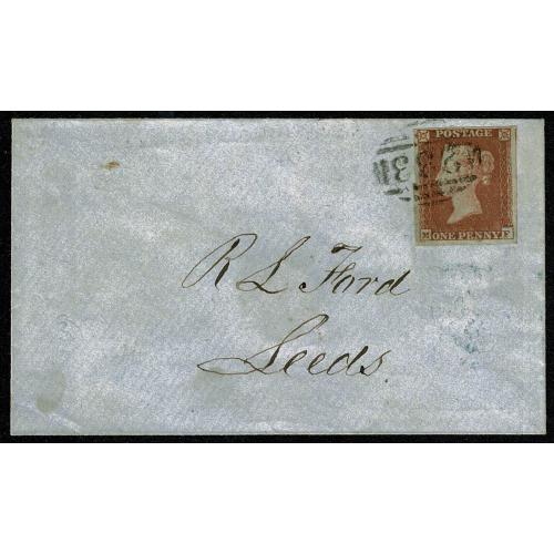 1d red "MF" on envelope to Leeds. Darlington horizontal oval cancellation. SG 8-12