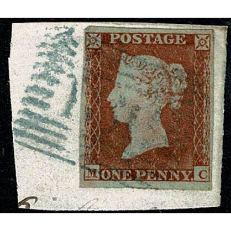 1d Red "MC" on piece with Scottish numeral cancellation. SG 8/12