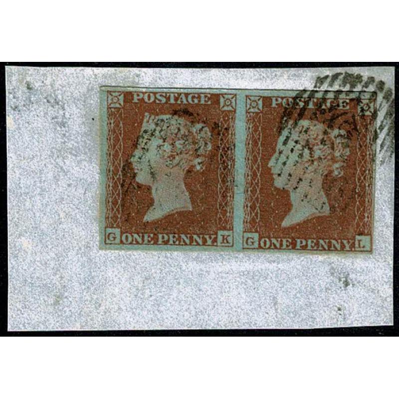 1d Red pair "GK-GL". Fine used on piece, numeral cancellation. SG 8-12