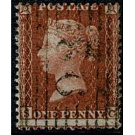 Perforated 1d Red. "TK" Stated to be Plate 9 . Perf 16. Wmk Large Crown Die II. SG 26. Spec. C5.