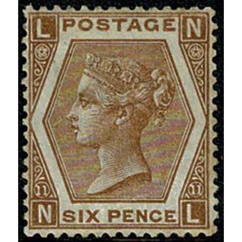 SG 122. 6d Deep chestnut "NL" Plate 11. Mounted mint