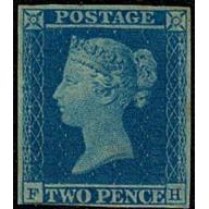 1841 2d Blue "FH". Fine mounted mint. SG 14.