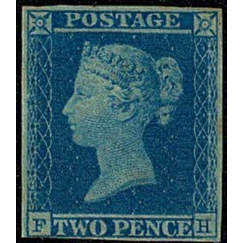1841 2d Blue "FH". Fine mounted mint. SG 14.