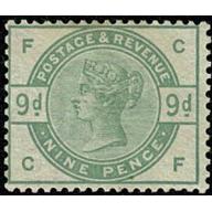 9d Green. WATERMARK SIDEWAYS INVERTED. Lightly mounted mint. SG 195Wi.