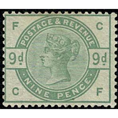 9d Green. WATERMARK SIDEWAYS INVERTED. Lightly mounted mint. SG 195Wi.