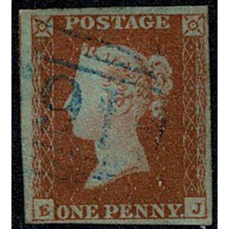 1d Red "EJ" Blue numeral cancellation. Plate 87. SG 8-12