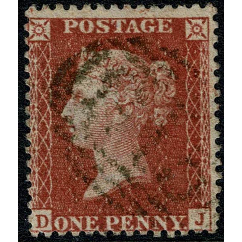 Perforated 1d Red. "DJ" Scarce Stated to be Plate 45 . Perf 14. Wmk Large Crown Die II. SG 40. Spec. C10.