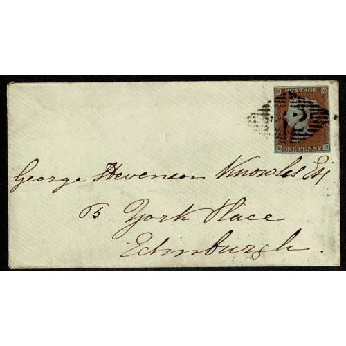 1d Red "EJ " on entire with BELFAST diamond cancellation. SG 8-12