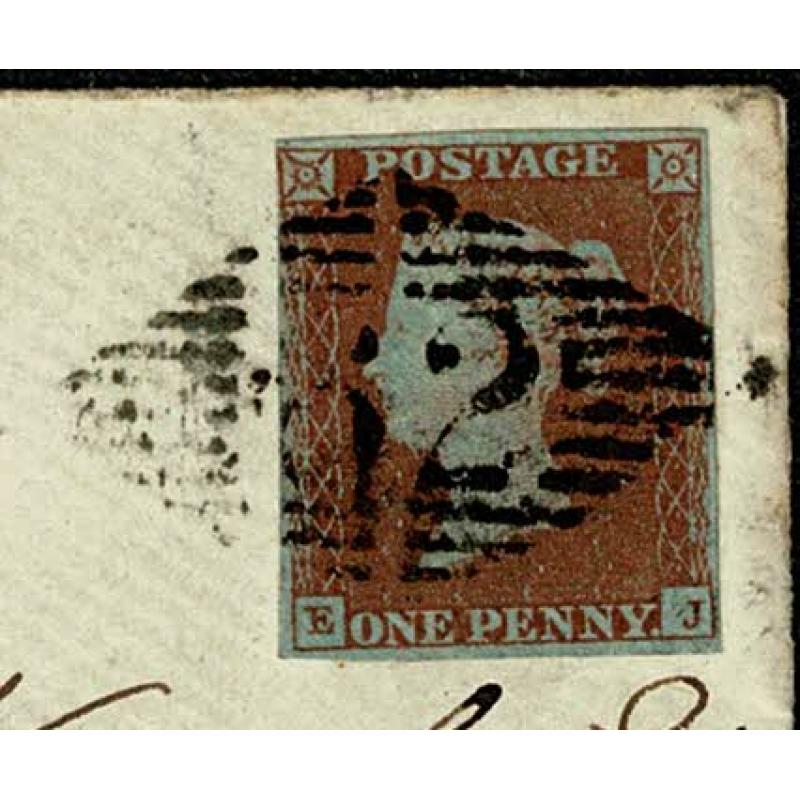 1d Red "EJ " on entire with BELFAST diamond cancellation. SG 8-12