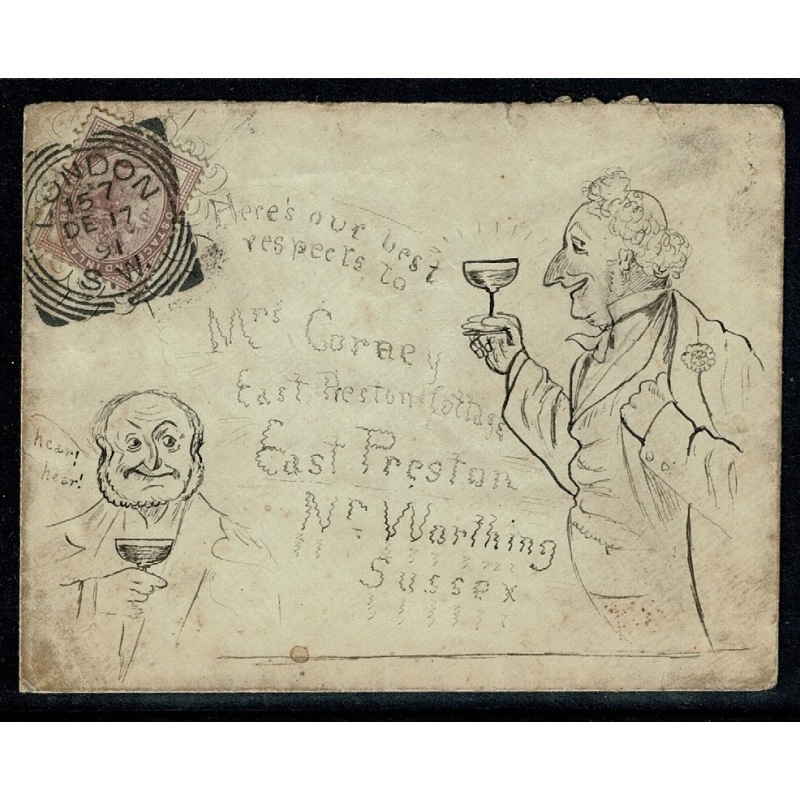 1891 Hand sketched envelope. 1d lilac Die II (SG 172) cancelled by London SW Squared Circle