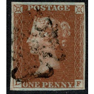 1841 1d Red "LF" Plate 31.  Black MC. 4 good margins.