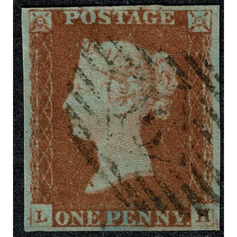 1841 1d Red "LH" Plate 74 Four margin. with re-entry.