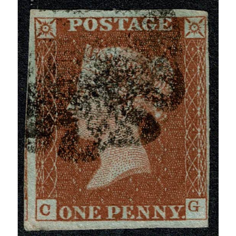1841 1d Red "CG" Plate 34.  Black MC. 4 margins close at right.