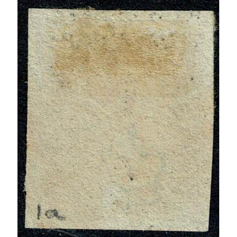 1d Grey black. Plate 1a "PJ". Cancelled by red Maltese Cross