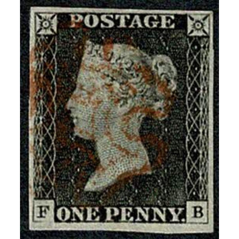1d grey Black "FB" Plate 3. Cancelled by light red Maltese cross.