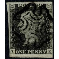 1d Grey black. Plate 11 "TE". Cancelled by almost complete Maltese Cross