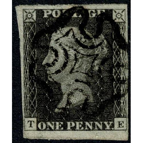 1d Grey black. Plate 11 "TE". Cancelled by almost complete Maltese Cross