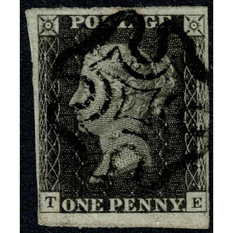 1d Grey black. Plate 11 "TE". Cancelled by almost complete Maltese Cross